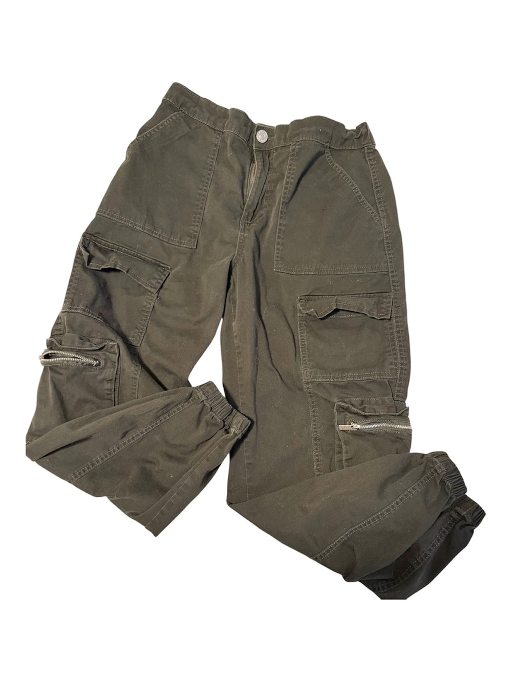 Ardene military green Cargo Pants M Utility Zip Pocket Streetwear 15.5”